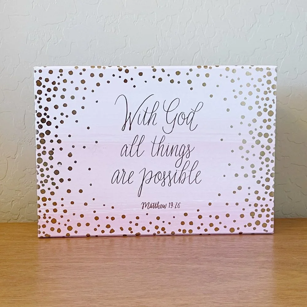 Decorative Storage Box With God All Things Are Possible Matthew 19 26 Pink Gold